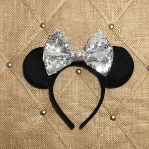 Sliver Bow Disney Ears, Sequin Bow Minnie Mouse Ears, Mickey Mouse Ears, Minnie Ears, Mickey Ears, Disney Ears, Disney World
