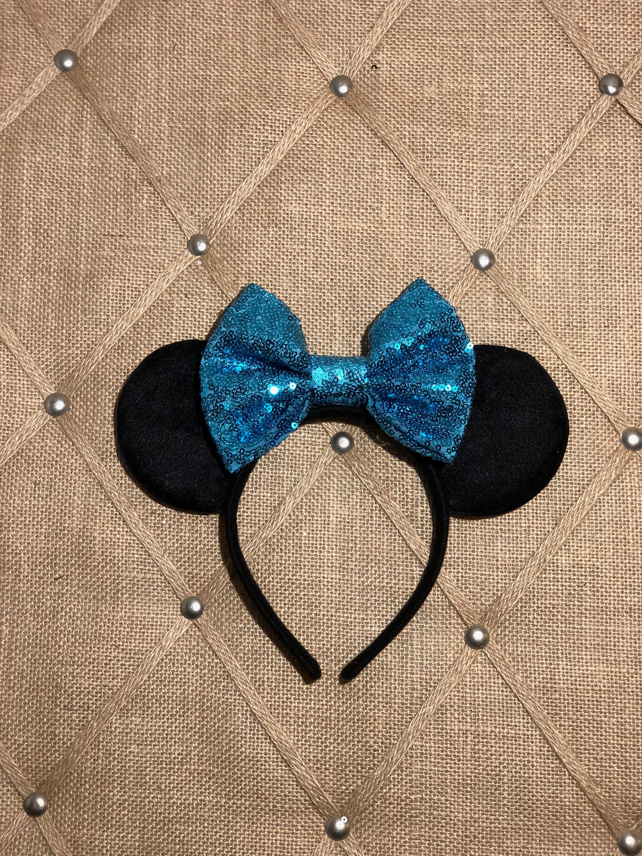Teal Bow Disney Ears, Sequin Bow Ears, Minnie Mouse Ears 
