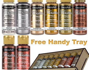 DecoArt Dazzling Metallic's Americana 8 pack 2oz Acrylic Paints in wooden tray