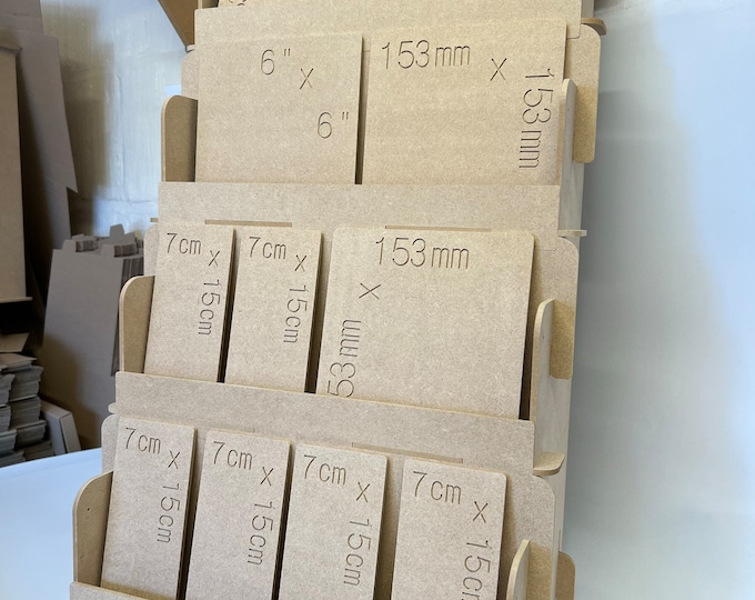 6" x 6" Card Collapsible Display Stand - WAX MELT tiered Wooden Craft FAIR Point of sale  Retail cnc Cut 4mm thick Premium Mdf *Sarah