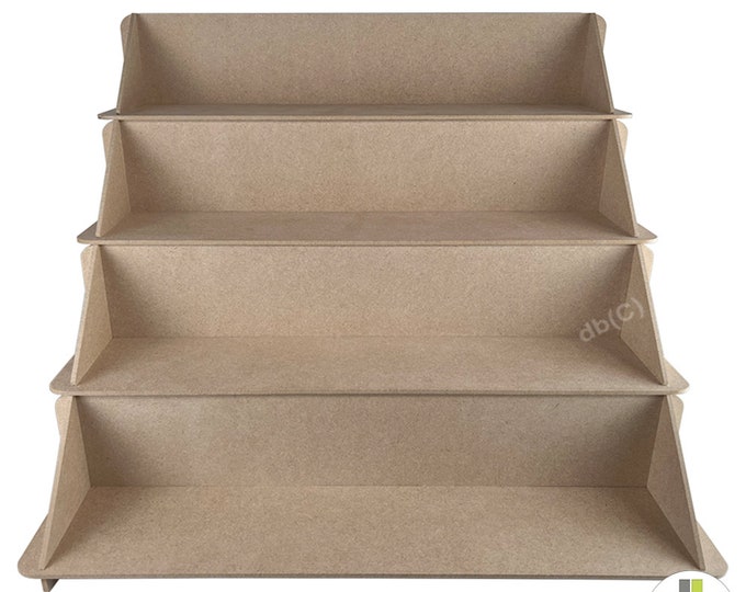4 Tiered Wooden Craft FAIR DISPLAY STAND Retail Cnc Cut 4mm 40/50cm shelf length x 10cm step x 10cm riser Premium Mdf *Lily450s