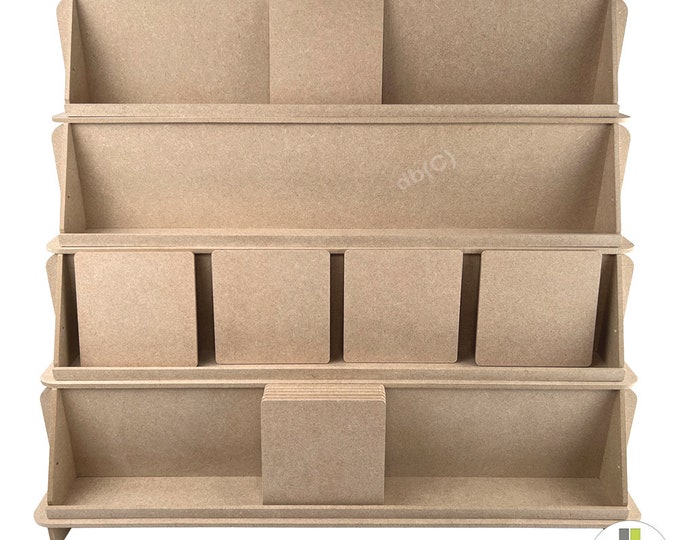 4 Tiered Wooden Craft FAIR Point of sale Card DISPLAY STAND Retail cnc Cut 4mm 47cm x 10cm x 4.5cm Shelves Premium Mdf *Jess - 10mm stoppers