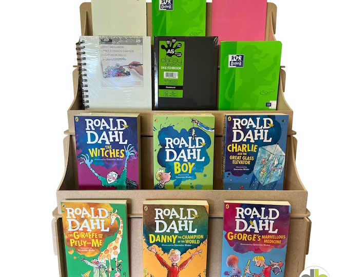 Book Notepad C5 Letter Box with 10% Angled shelves 3 Tiered Wooden Craft FAIR Point of sale DISPLAY STAND Retail cnc