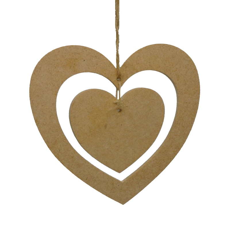 Hanging Hearts Heart inside Heart 4mm thick MDF ~ Pack of 5