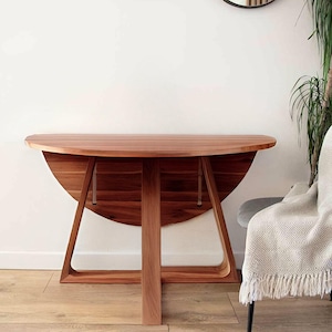 Ronde klaptafel voor kleine ruimtes, kleine appartementen - Amerikaans notenhout SLICE SLIMMY.