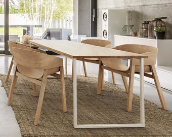 Stół dębowy do jadalni, stół drewniany, stół z dębowym blatem, stół z metalowymi białymi nogami, stół z metalową białą ramą BASIC TRE