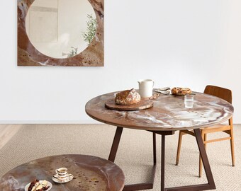 Aurora Mist: Limited Edition Art Furniture Set | Extendable Dining Table, Coffee Table & Mirror | Natural Amber and Resin | No. 002/2026