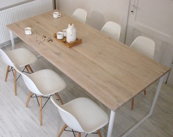 Scandinavian modern dining table BASIC FEM, handmade contemporary steel frame table, table for dining room, bleached wood table