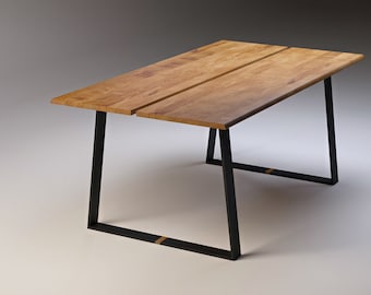 Rectangular modern table SLICE BLACK Minimalist dining Kitchen table Black steel frame Metal and solid oak wood Contemporary