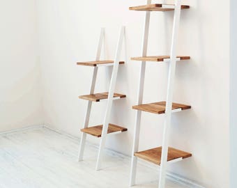 Ladder Shelf Book Shelf Book Lover Gift Oak Wooden Shelves Etsy