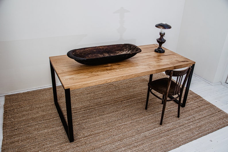 Best rectangular Scandinavian-style table/desk. Oiled oak wood. Powder-coated painted steel frame BLACK FOREST 160x80x75. Eco-friendly image 5