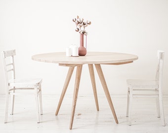 Minimalist oak dining table in BOHO style Handmade I Raw oak finishing I SOL table - SFD Furniture Design.