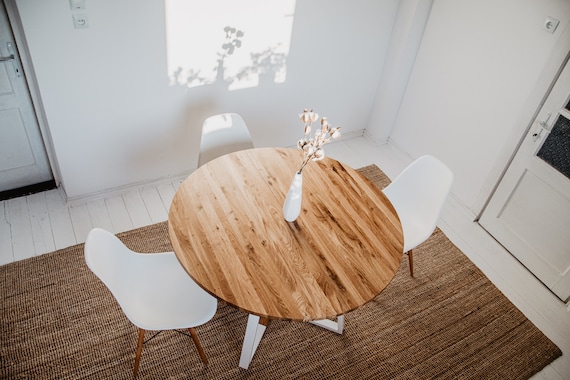 Round Extendable Dining Table Made of Oak and Steel MÅNE 