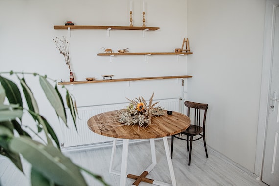 Round Extendable Dining Table Made of Oak and Steel MÅNE 