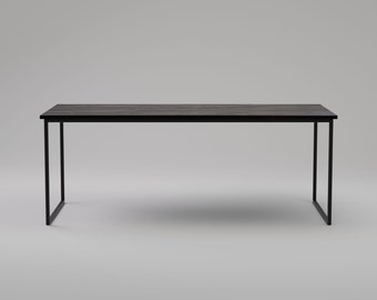 Minimalistischer Eichen-Esstisch/Schreibtisch BASIC BLACK. Hochwertiger Stahlrahmen. Massiver dunkler Holzschreibtisch. Skandinavische Möbel