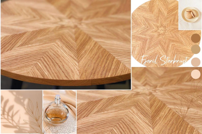 Table à Manger Ronde Extensible en Chêne | Motif Grain en Étoile | Table Artisanale en Bois Massif | FJÄRIL LUMI | Scandinave | Extensible image 13