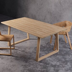 Remarkable solid oak table SLICE NATURE II. Natural raw oak table. Wooden legs. Modern Minimalist dining table. Kitchen table. Unique Design image 5