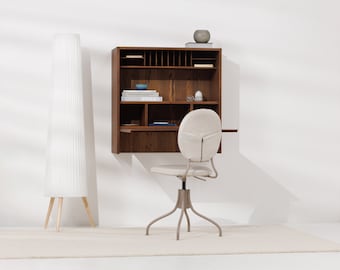 Table Murale Fonctionnelle en Chêne: Bureau, Poste de Travail Flottant pour Ordinateur Portable, Unité de Rangement avec Étagères NOOK