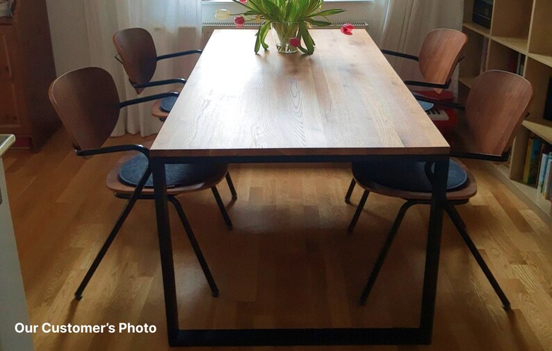 Best rectangular Scandinavian-style table/desk. Oiled oak wood. Powder-coated painted steel frame BLACK FOREST 160x80x75. Eco-friendly image 9