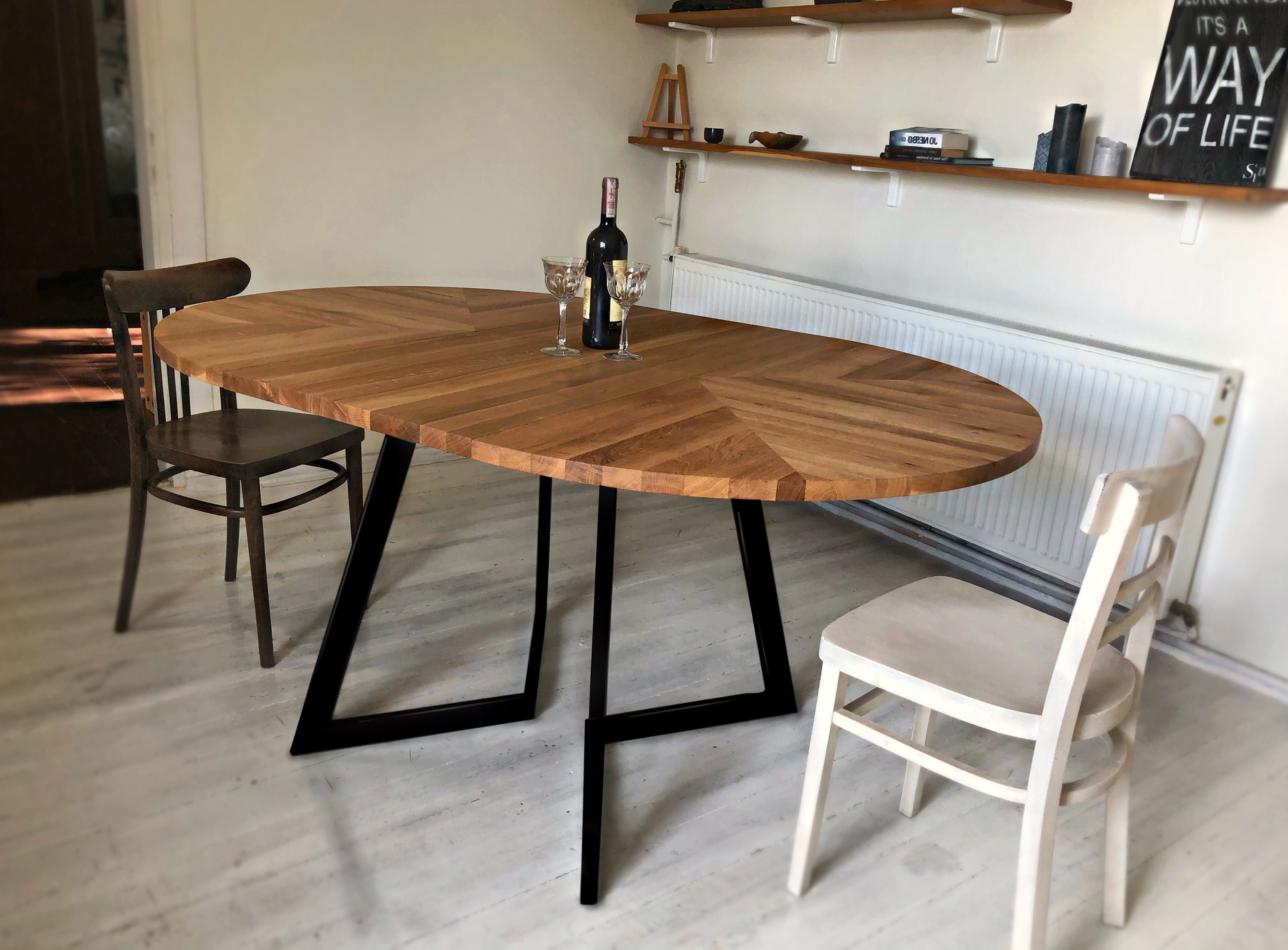 dik kat handel Ronde uitschuifbare/vaste tafel in massief hout geolied blad - Etsy  Nederland