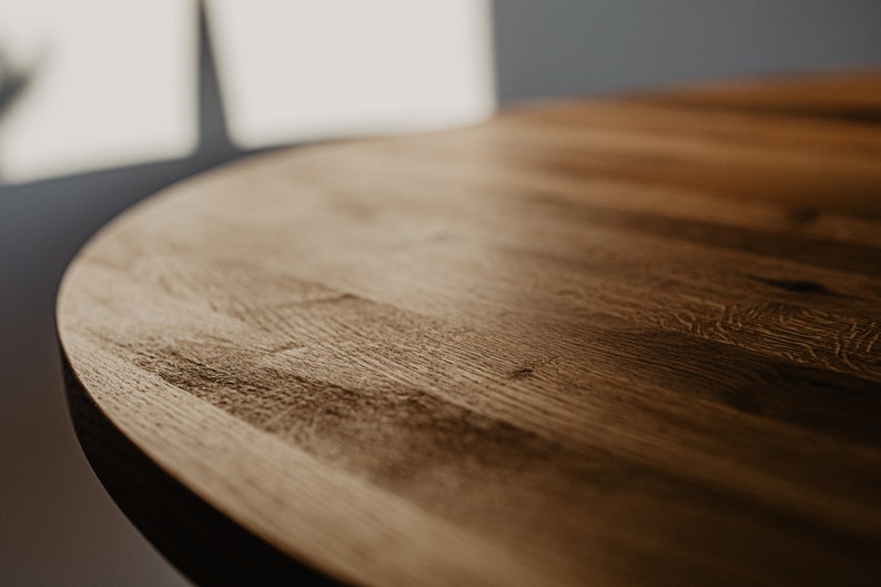 Extendable round kitchen table, modern dining room table, table with extendable oak top, rectangular table with steel frame, MÅNE WHITE image 6