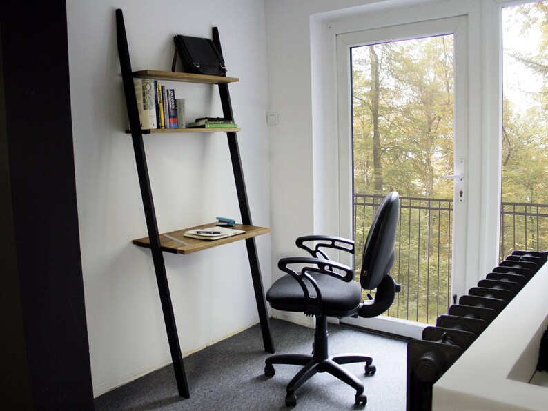 Modern ladder desk BELLO BLACK Small industrial leaning | Etsy