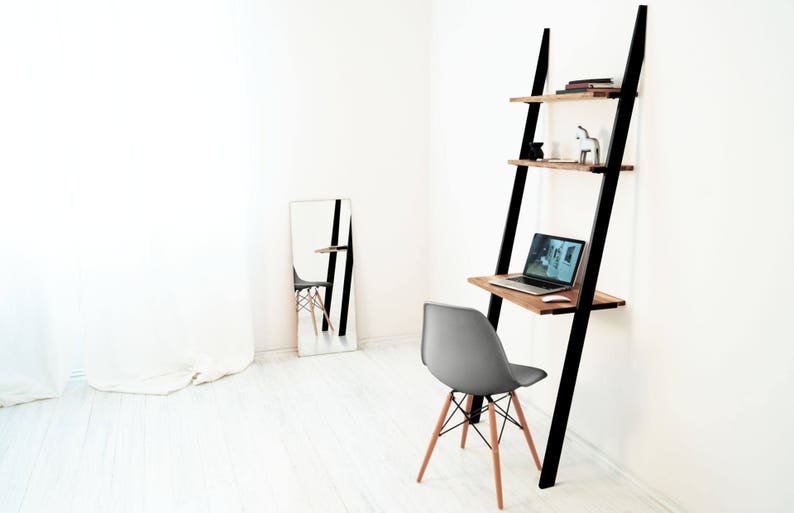 Modern Ladder Desk Bello Black Small Industrial Leaning Writing Contemporary Laptop With Shelves Wall Desks For Home Office