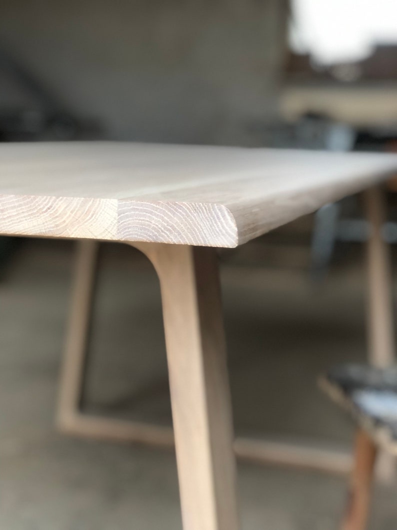 Remarkable solid oak table SLICE NATURE II. Natural raw oak table. Wooden legs. Modern Minimalist dining table. Kitchen table. Unique Design image 2