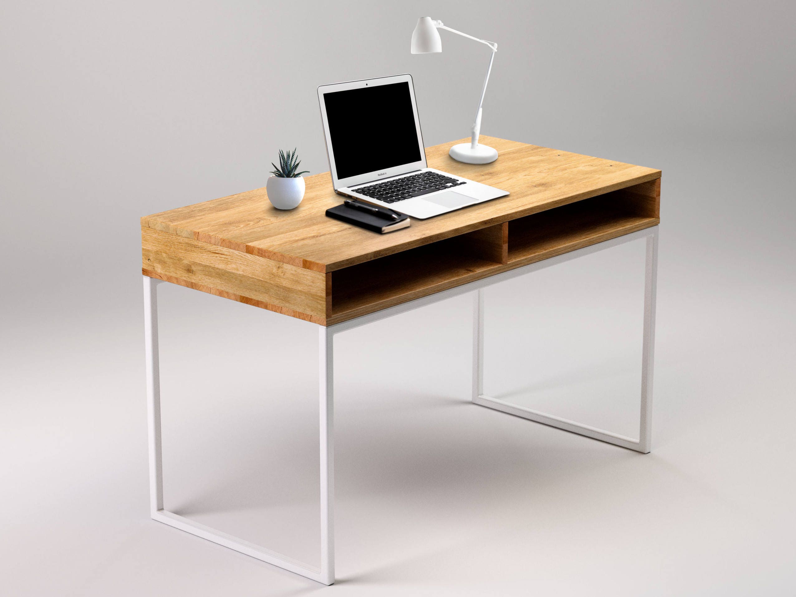 Minimalist Scandinavian Desk LIGHT SKRIVEN WHITE 120x60x75 Made of Oak Wood and Steel Frame Modern Style Handmade Writing Desks Home Office Etsy