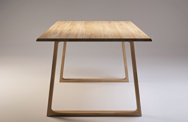 Remarkable solid oak table SLICE NATURE II. Natural raw oak table. Wooden legs. Modern Minimalist dining table. Kitchen table. Unique Design image 9