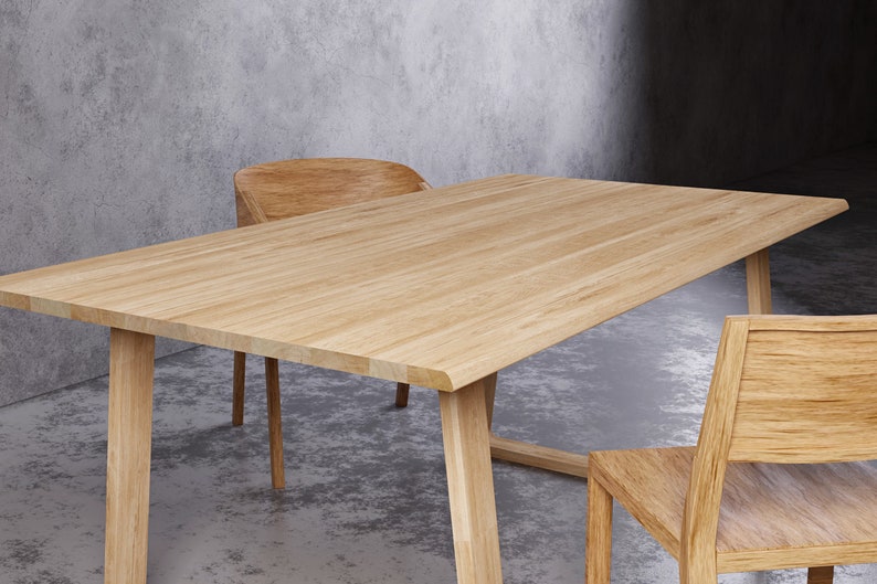 Remarkable solid oak table SLICE NATURE II. Natural raw oak table. Wooden legs. Modern Minimalist dining table. Kitchen table. Unique Design image 6