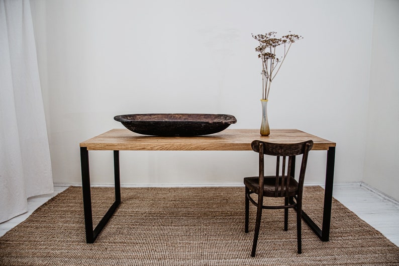 Best rectangular Scandinavian-style table/desk. Oiled oak wood. Powder-coated painted steel frame BLACK FOREST 160x80x75. Eco-friendly image 4