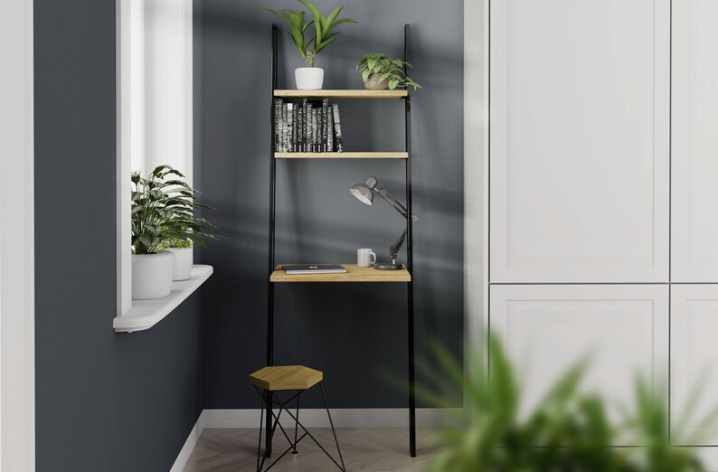 Modern ladder desk BELLO BLACK Small industrial leaning | Etsy