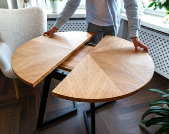 FJÄRIL LUMI |NEW star 2025| Round natural oak dining table | Handcrafted starburst grain | One-of-a-kind & numbered | Extendable | Custom
