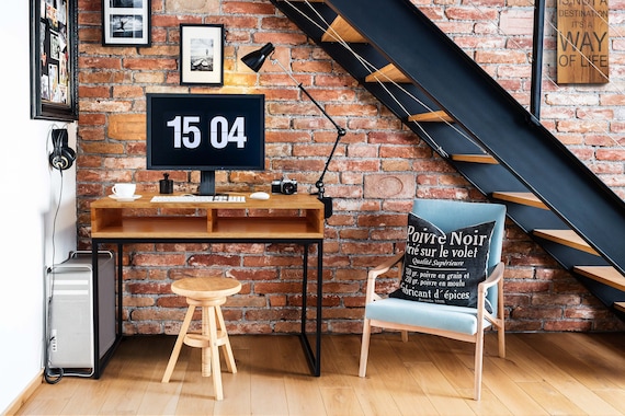 Wooden Desk With Shelf 2 Cubby Shelves Oak Writing Desk Bureau Etsy
