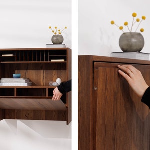 Wandmontierter klappbarer Eichentisch NOOK schwebender Laptop-Schreibtisch, klappbarer Tisch mit Regalen, Computertisch Aufbewahrungseinheit