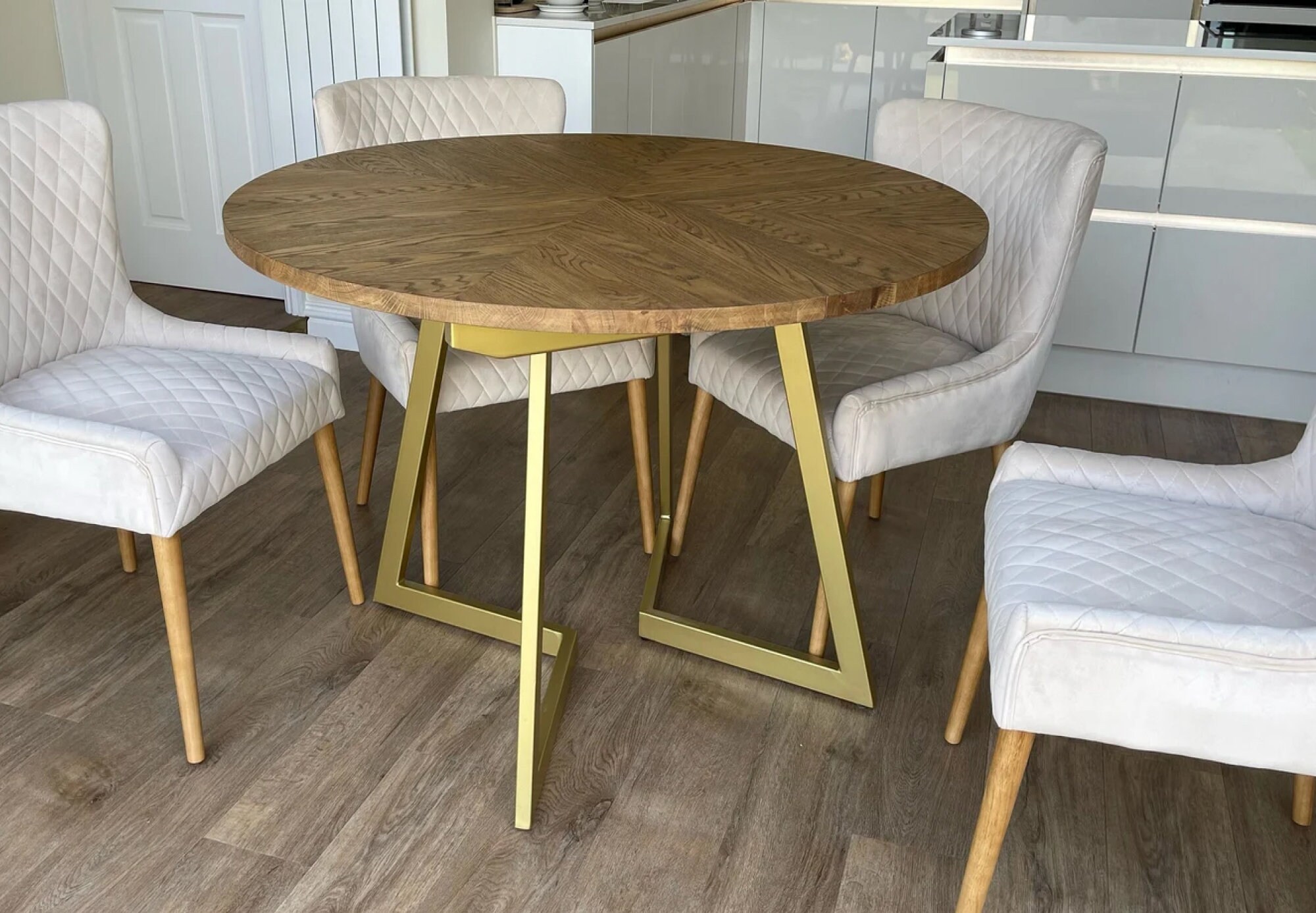 Extendable Round Dining Solid Oak Art Deco Table. Handmade