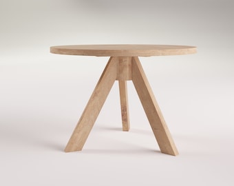 Modern round oak dining table on three legs: GRIND - Handcrafted, eco-friendly. Rustic contemporary design. 100% wood.