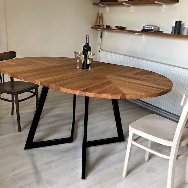 Table ronde, extensible/non-extensible, en bois massif, plateau huilé, table de cuisine, table à manger, style scandinave, FJÄRIL BLACK