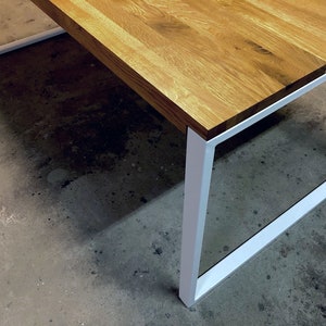 Industrial rectangular table. Modern Scandinavian dining table. Contemporary industrial solid oak wood table ALASKA.  White steel frame