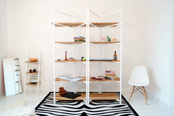 Scandinavian Bookshelf Bonito 150x60x205cm Openwork Shelving Unit Large Modern Bookcase White Steel Frame And Oak Wood Shelves