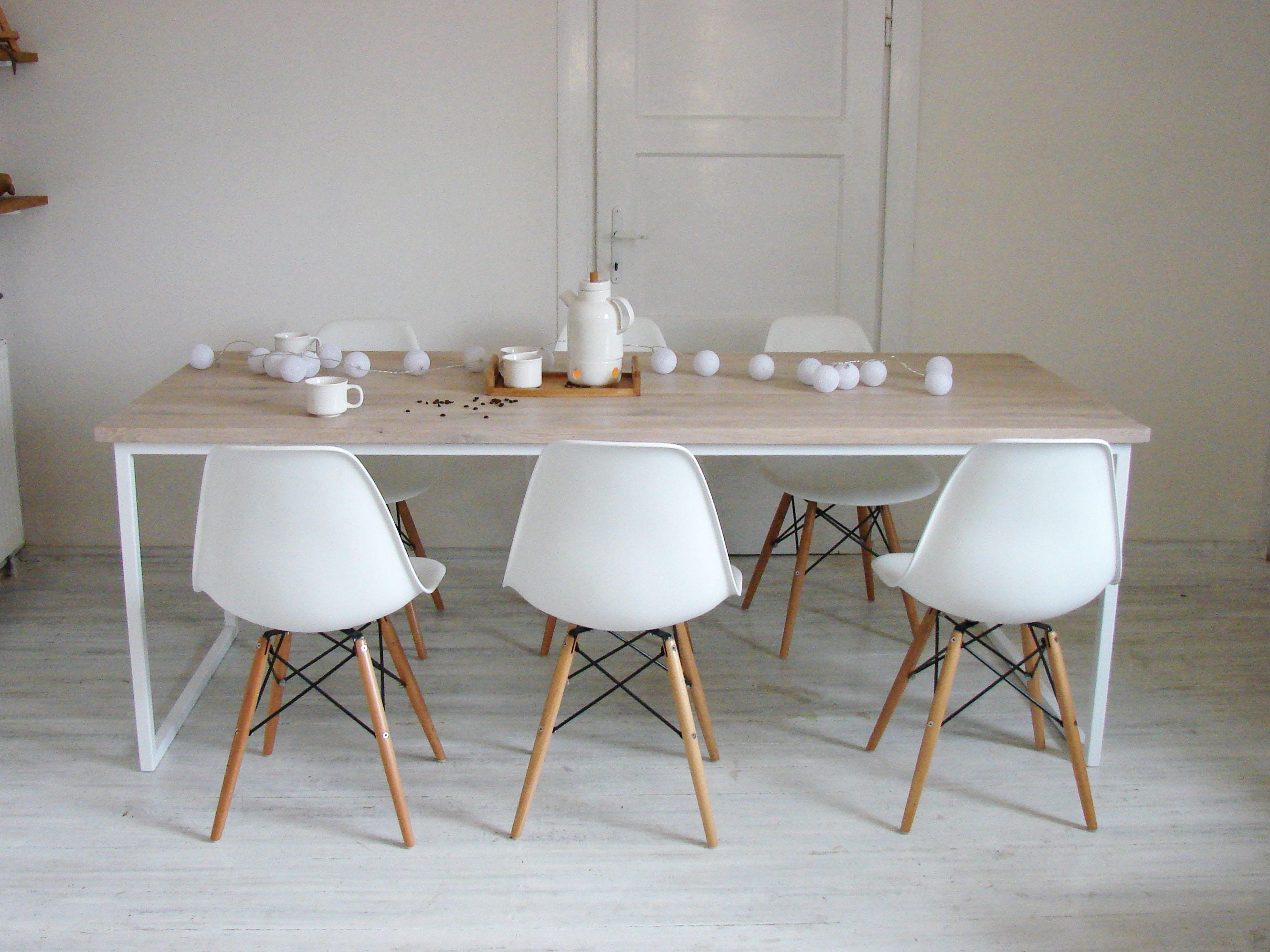 Solid Oak Dining Table BASIC FEM Handmade Contemporary Steel