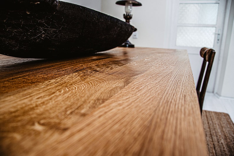 Best rectangular Scandinavian-style table/desk. Oiled oak wood. Powder-coated painted steel frame BLACK FOREST 160x80x75. Eco-friendly image 3