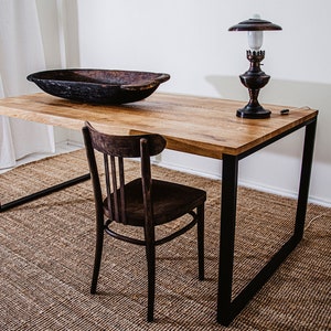 Best rectangular Scandinavian-style table/desk. Oiled oak wood. Powder-coated painted steel frame BLACK FOREST 160x80x75. Eco-friendly image 1