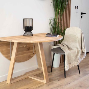 Compact, Drop-leaf, Foldable Table Solid Oak Round Dining Table. Raw ...