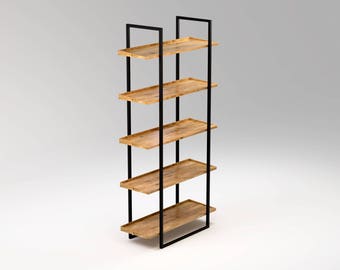 Industrial style bookcase NIVÅ 100x35cm. Modern shelving unit with black steel frame and solid wood shelves. Minimalist storage. Bookshelf