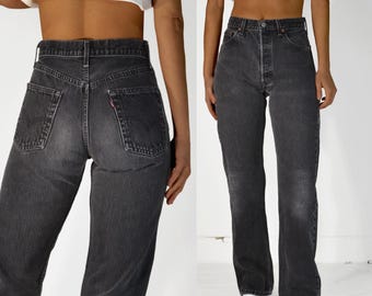 Vintage Levi&#39;s 501 Jeans 27.5” Waist | Straight Leg 100% Cotton Black Denim | 1990s Made in USA