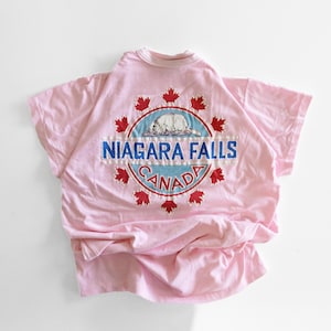 Vintage 1980s Niagara Falls Tee XL, Pink Puff Print Canada Tourist Soft Graphic T-Shirt, Made in Canada