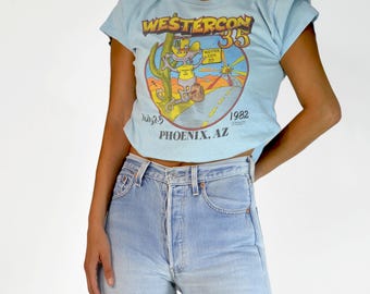 Vintage 1980s Arizona Tee S, Baby Blue Phoenix T-Shirt, Single Stitch Soft Thin 80s Graphic Shirt