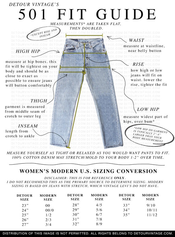 levis vintage jeans size guide